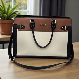 Lovevook Color Block Laptop Bag – Cream, Brown & Black – Adjustable Strap
